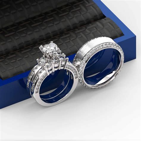 3pc Couples Wedding Ring Sets His And Hers Women Sterling Silve and men