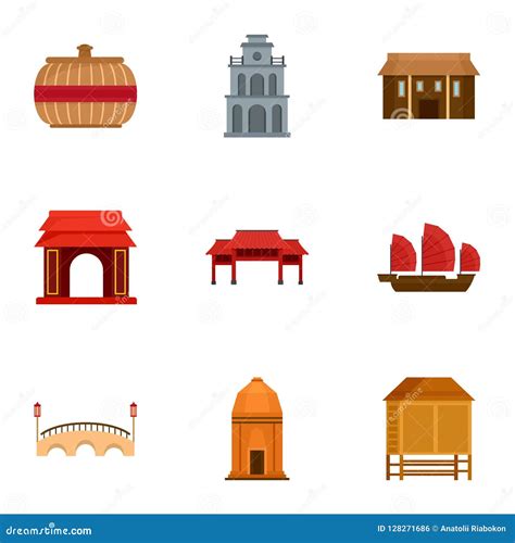 Sistema Del Icono De Vietnam Estilo Plano Ilustración del Vector