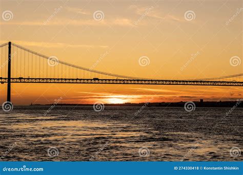 Suspension Bridge Over The Sea At Sunset Stock Photo Image Of Famous