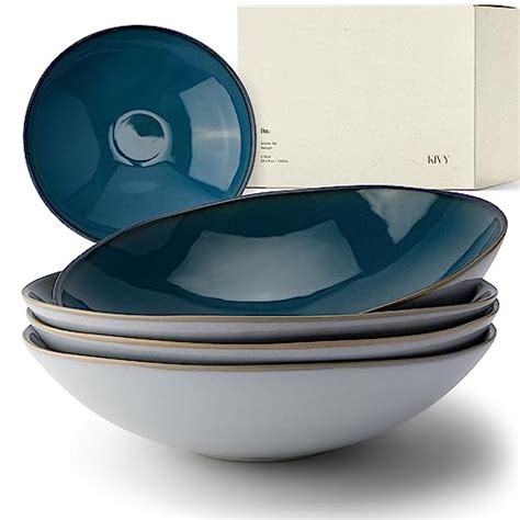 KIVY Stoneware Pasta Bowls Set Of 4 34oz Large Volume For Pasta Soup