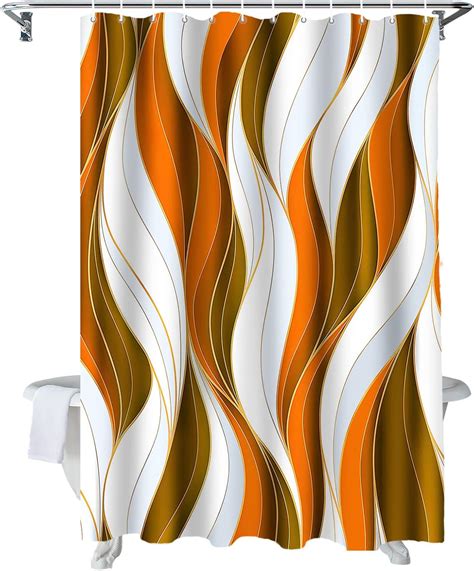 Loopop Orange Stripes Fabric Shower Curtain Abstract Geometric