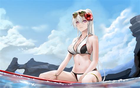 Anthropomorphism Azur Lane Bikini Breasts Cleavage Clouds Enterprise