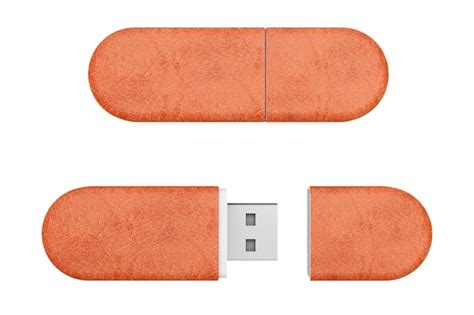 Premium Photo Brown Leather Usb Flash Memory Drives On A White