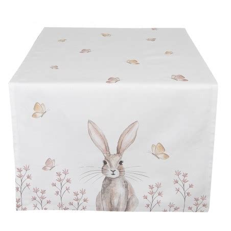 REB64 Chemin De Table 50x140 Cm Blanc Marron Coton Lapin Rectangle Nappe