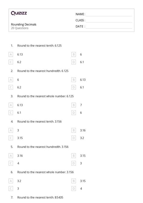 50+ Rounding Decimals worksheets for 6th Grade on Quizizz | Free ...