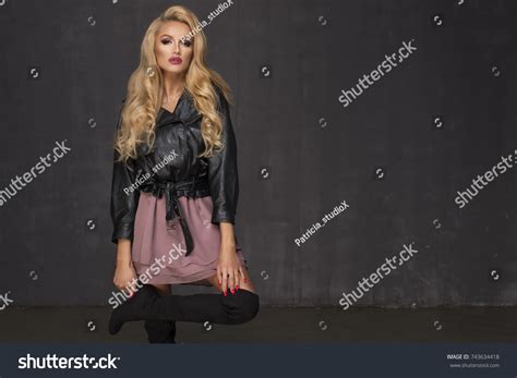 Sensual Beautiful Blonde Woman Posing Red Stock Photo Edit Now