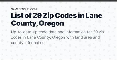 Lane County Zip Codes | List of 29 Zip Codes in Lane County, Oregon