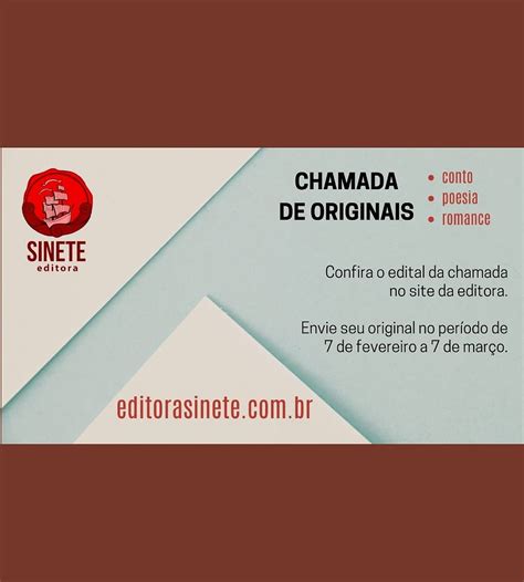 07 03 2024 Chamada de Originais Editora Sinete Concursos Literários