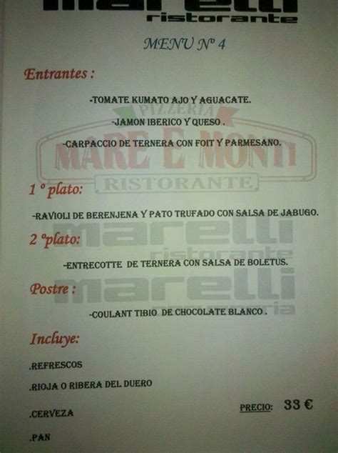 Carta de Restaurante Marelli Motril C Río Guadiana