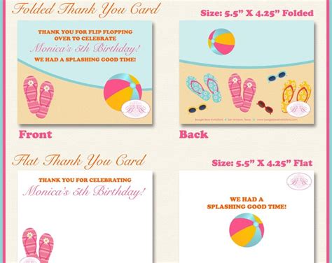 Flip Flop Pool Party Thank You Card Birthday Swim Girl Pink Splash