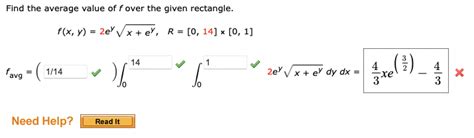 Solved Find The Average Value Of F Over The Given Rectangle Chegg