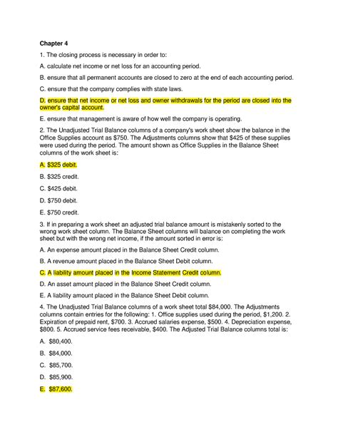 QUIZ Chapter 3 4 Pratice Material For Quiz Chapter 4 The Closing