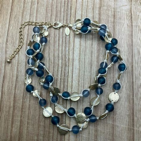 Chico S Blue Gold Tone Beaded Multi Strand Necklace Gem