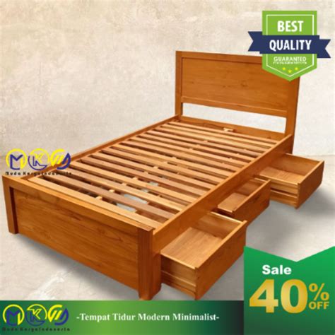 Jual Tempat Tidur Minimalis Laci Kayu Jati Jepara Shopee Indonesia