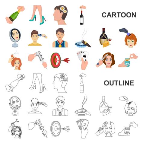 Manipulation By Hands Cartoon Outline Icons In Set Collection For