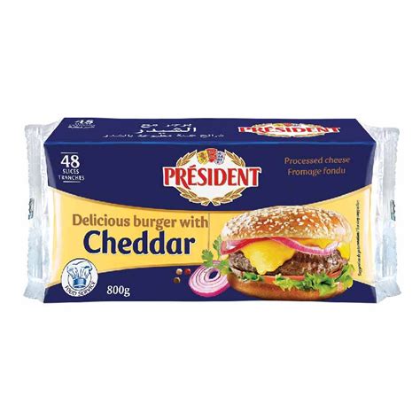 Processed Cheese Cheddar Burger 48 Slices 800g President