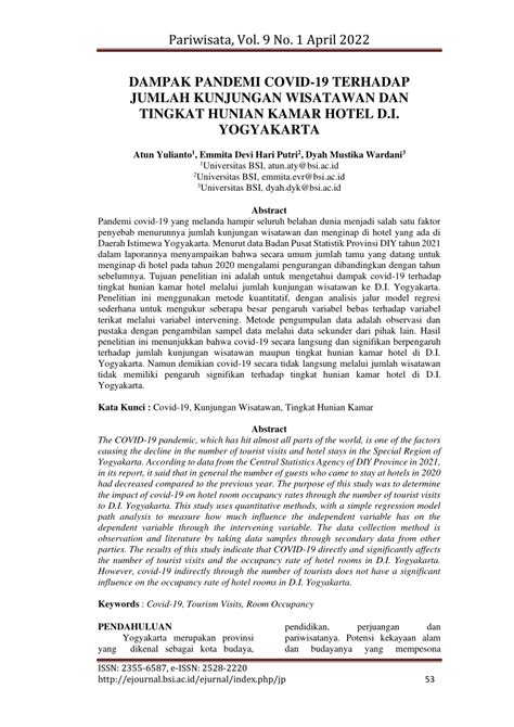 Pdf Dampak Pandemi Covid Terhadap Jumlah Kunjungan Wisatawan Dan