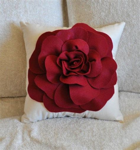 Ruby Red Rose On Cream Pillow By Bedbuggs On Etsy Cream Pillows Red