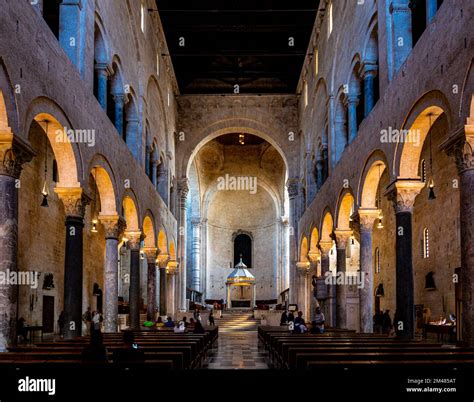 view   interior  san sabino cathedral  bari puglia stock