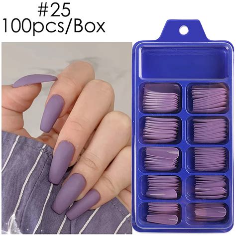 Heizi Fake Nails 100pcs Art Coffin Fake Full Cover Long Manicure Ballerina False Nail Tips