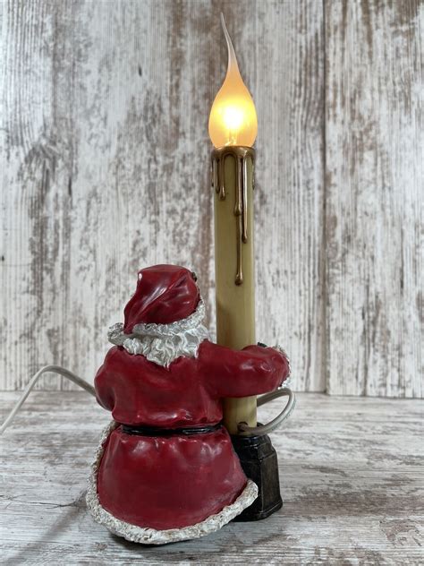 Shelf Mantle Sitter Santa Claus With Electric Flicker Candle Flame