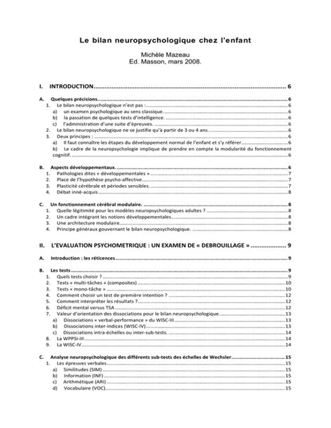 Le Bilan Neuropsychologique Chez L Enfant