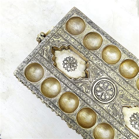 Exquisite Brass Pallanghuzi Board Mind Game With 14 Pits Handcrafted I - The Indian Weave