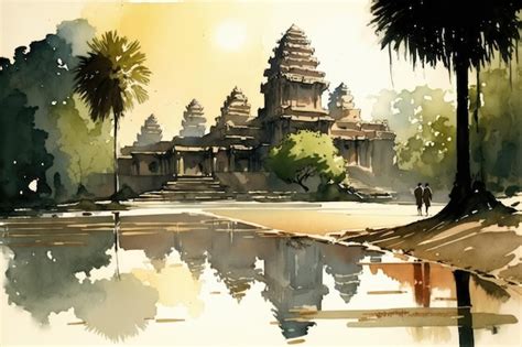 Premium Photo | Watercolor painting of angkor wat - generated art