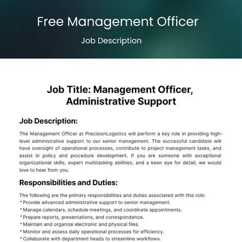 Free Management Officer Job Description Template Edit Online And Download