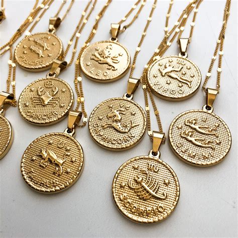 Gold Zodiac Coin Necklace Astrology Jewelry Gold Chain Etsy