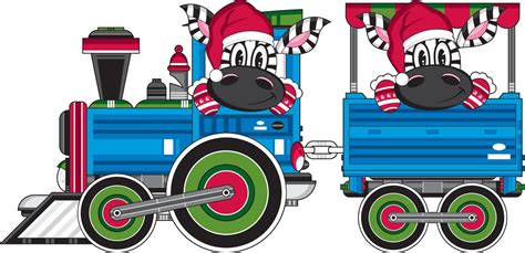 Dibujos Animados Papa Noel Claus Navidad Cebra En Tren Vector