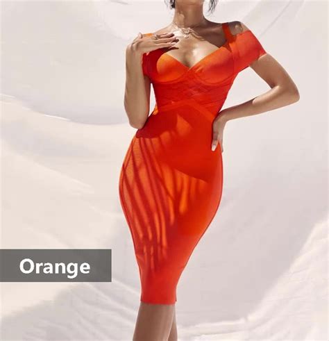 New Fashion Orange Pencil Evening Dress Gown Latest Casual Ladies Sexy ...