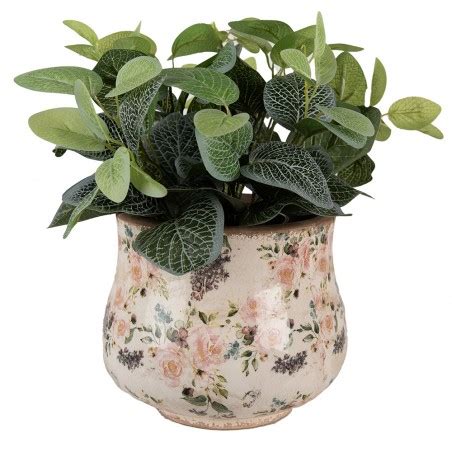 Ce L Planter X Cm Beige Pink Ceramic Flowers Indoor Planter