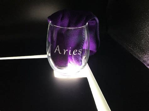 Etched Stemless Wine Glass With Zodiac Sign Aries Etsy