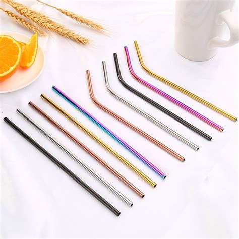 6 215mm 304 Stainless Steel Straw Bent And Straight Reusable Colorful