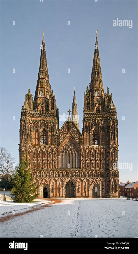 West Front Of Lichfield Cathedral Staffordshire England Showing Three