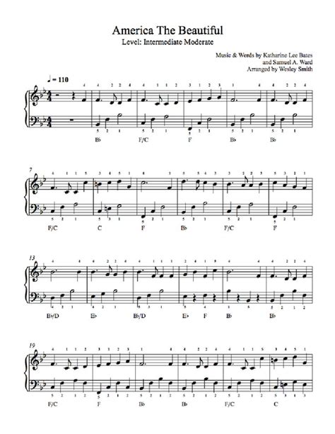 America the Beautiful by Traditional Piano Sheet Music | Intermediate ...