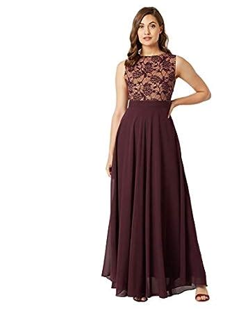 Buy Miss Chase Women S Beige Wine Round Neck Sleeveless Georgette