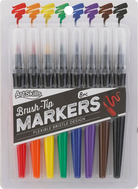 Artskills Brush Tip Markers for Lettering Coloring and Drawing, Eight Bold Colors, Classic ...