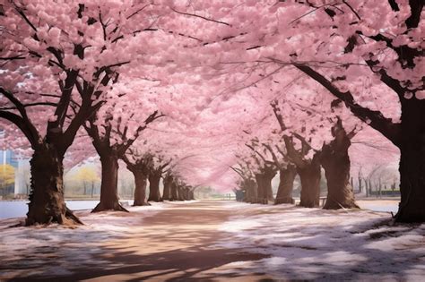 Premium Photo Beautiful Alley Of Sakura Cherry Blossoming Trees