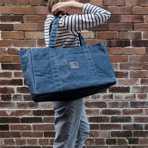 To The Wild Oversized Waxed Canvas Bag In Nordic Blue