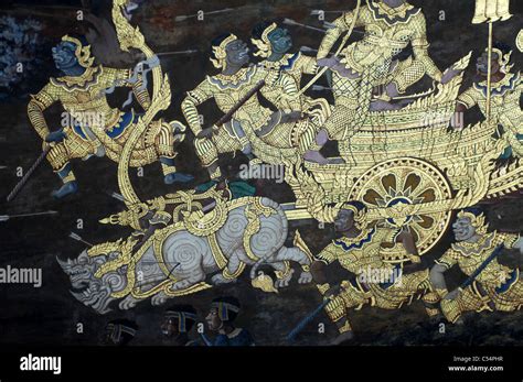 Traditional Thai Painting (battle scene), Grand, Palace, Bangkok, Thailand Stock Photo - Alamy