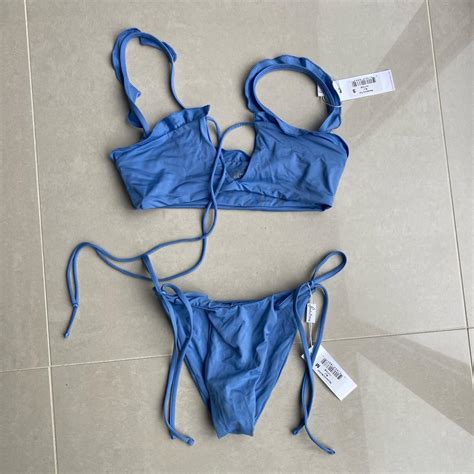 Frankies Bikini Set In Blue Frill Frilly Trim Top Depop