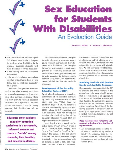 Sex Education For Students With Disabilities An Evaluation Guide