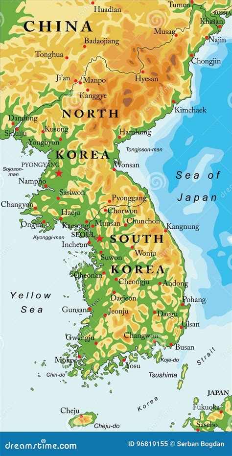 Korean Peninsula Relief Map Stock Vector Illustration Of Artwork