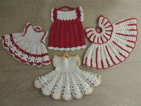 CROCHET HOT PADS Vintage Hand Stitched Pot Holders Hot Pads Trivets Dress Shapes To Wide