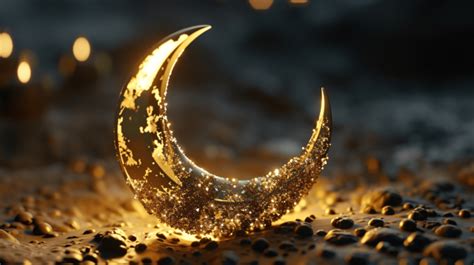 Shiny Golden Ramadan Crescent Moon 3d Illustration Background Crescent