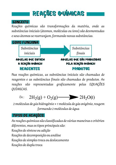 ReaÇÕes QuÍmicas Reações Químicas Reação Química Equação Quimica