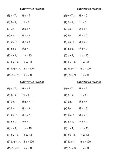 Simple Substitution Worksheet Teaching Resources