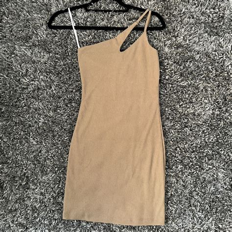 Princess Polly Ribbed Nude Asymmetrical Dress Size Depop